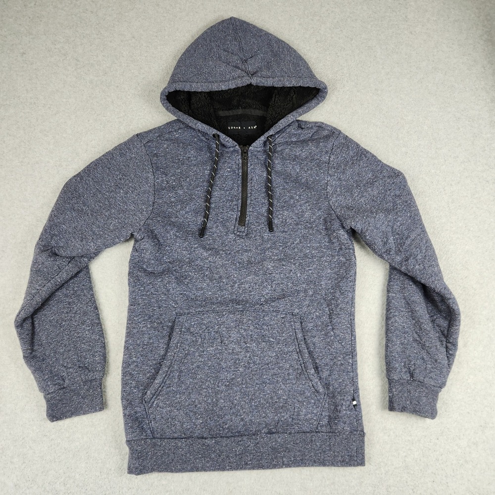 Edgar + Ash Hoodie Men's XS Blue Marled Sherpa Lined Kangaroo Pocket 1/4 Zip